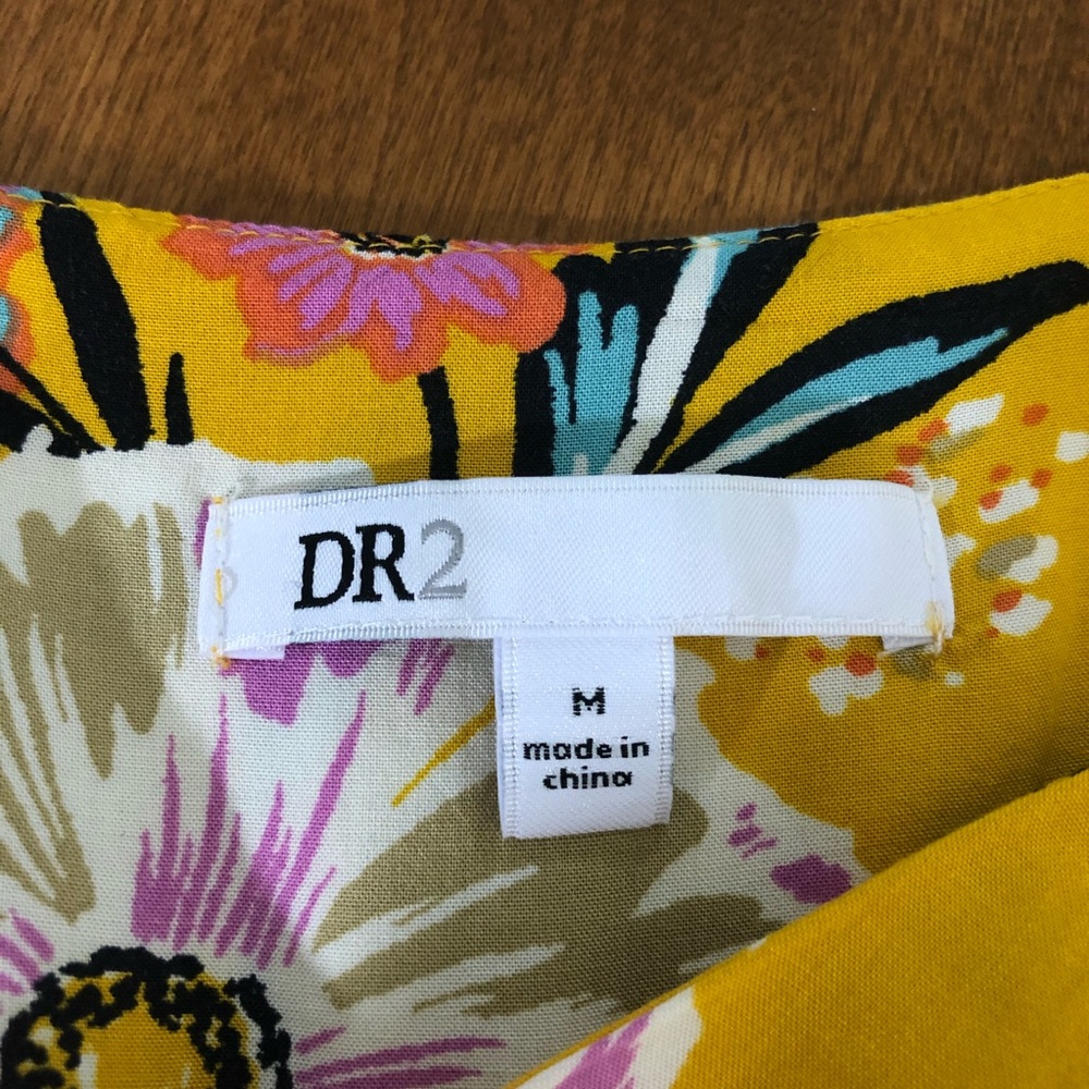 DR2 Women's Yellow Floral High Low Blouse Sz M - Picture 2 of 11